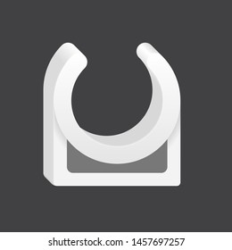 PVC pipe clamp vector icon. Also called clip lock, hanger, U-Hook, support or holder. Plumbing part for laying, installation, hang or fixed pipe in position. Mounting screws on wall, floor or ceiling.