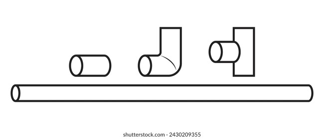 PVC pipe and fittings in outline and vector format.