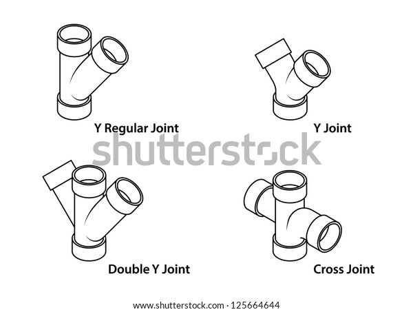 PVC pipe fittings: a selection of Y joints. Line version.