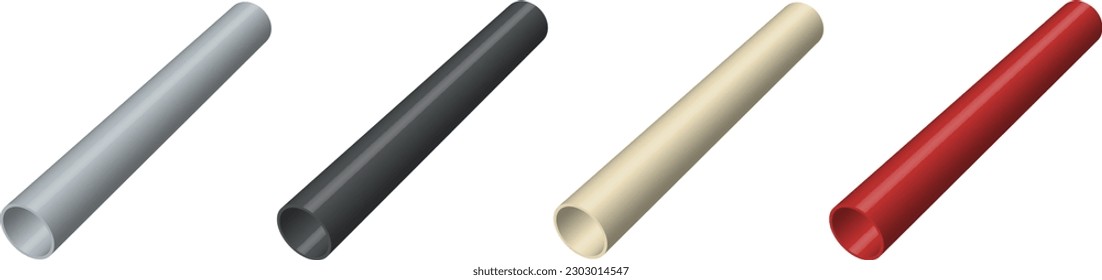 PVC pipe isolated vector illustrations set.