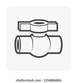 PVC plastic ball valve vector icon. Part for connection, repair, maintenance and installation pipe in house pipeline system to control water supply in plumbing, sewage, drainage, vent and waste.