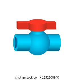 PVC plastic ball valve vector design isolated on white background. Part for connection, repair, maintenance and installation pipe in home pipeline system to control water in plumbing or water supply.