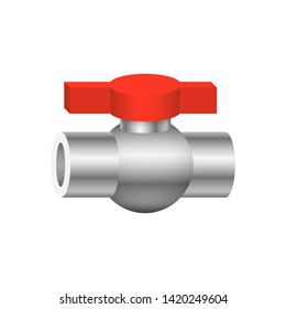 PVC plastic ball valve vector design isolated on white background. Part for connection, repair, maintenance and installation pipe in home pipeline system to control water in plumbing or water supply.