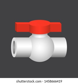 PVC plastic ball valve vector design isolated on white background. Part for connection, repair, maintenance and installation pipe in home pipeline system to control water in plumbing or water supply.