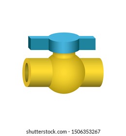 PVC plastic ball valve vector icon. Part for connection, repair, maintenance and installation pipe in house pipeline system to control water supply in plumbing, sewage, drainage, vent and waste.