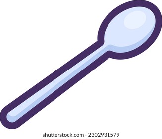 Cuchara de vajilla de plástico de PVC. Reciclaje de la producción de plástico y de los residuos de envases. Icono plano en trazo, elemento para diseño infográfico. Esbozo simple de dibujos animados vector aislado en fondo blanco