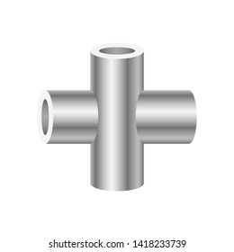 PVC plastic pipe fitting or pipe connector vector icon. 4-way cross. Consist of slip socket opening 4 end. Part for connection pipe to DIY built frame structure  to support table, shelf or furniture.