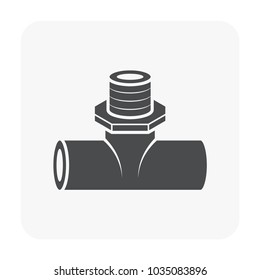 PVC plastic pipe fitting vector icon. 3 way (tee) male. Slip socket opening 2 end (solvent weld) and 1 male thread. Part for pipeline system, plumbing, drainage, vent, waste, sewage and water supply.