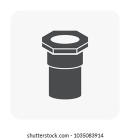 PVC plastic pipe fitting vector icon. Adapter with slip socket opening one end and female NPT thread. Part for installation in pipeline system for plumbing, drainage, waste, vent and water supply.