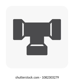 PVC plastic pipe fitting vector icon. 3way slip socket with size, dimension. Accessories for plumber to construction and repair pipeline, plumbing, water supply, drainage, sewage or sanitary system.

