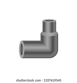 PVC plastic pipe fitting vector icon. Elbow 90 degree. Slip socket 2 end and reducer. For connect and installation pipe in pipeline for plumbing, drainage system, sewage, waste, vent and water supply.