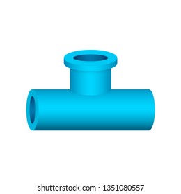 PVC plastic pipe fitting vector icon. 3 way (tee) female. Consist of slip socket opening 2 end (solvent weld) and 1 female thread. Part for pipeline, plumbing, drainage, vent, waste, sewage and water 