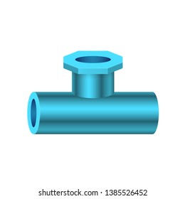 PVC plastic pipe fitting vector icon. 3 way (tee) female. Consist of slip socket opening 2 end (solvent weld) and 1 female thread. Part for pipeline, plumbing, drainage, vent, waste, sewage and water 