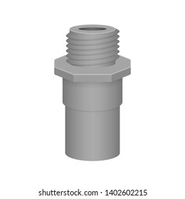 PVC or plastic pipe fitting vector icon. Adapter type consist of slip socket opening one end and male NPT thread. Part for installation in pipeline system for plumbing, drainage, vent and water supply