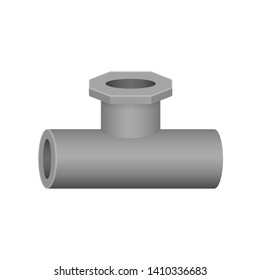 PVC plastic pipe fitting vector icon. 3 way (tee) female. Consist of slip socket opening 2 end (solvent weld) and 1 female thread. Part for pipeline, plumbing, drainage, vent, waste, sewage and water 