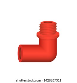 PVC or plastic pipe fitting vector icon. 90 degree elbow adapter type consist of slip socket opening one end and male NPT thread. Part for pipeline system, plumbing, drainage, vent and water supply.