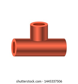 PVC plastic pipe fitting vector icon. 3 way (tee). Consist of slip socket opening 3 end (solvent weld). For connection pipe in pipeline for plumbing, drainage, vent, waste, sewage and water supply.