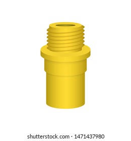 PVC or plastic pipe fitting vector icon. Adapter type consist of slip socket opening one end and male NPT thread. Part for installation in pipeline system for plumbing, drainage, vent and water supply