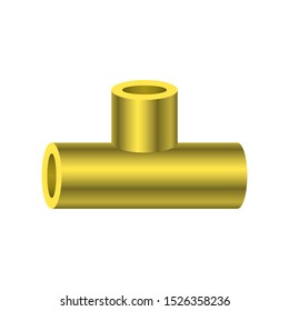 PVC plastic pipe fitting vector icon. 3 way (tee). Consist of slip socket opening 3 end (solvent weld). For connection pipe in pipeline for plumbing, drainage, vent, waste, sewage and water supply.