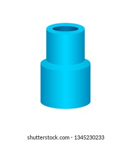 PVC plastic pipe fittings or coupling vector icon. Reducer or increaser type. Part for connection or installation pipe in pipeline system for plumbing, irrigation, drainage, sewage and water supply.