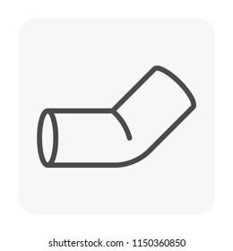 PVC plastic pipe fittings vector icon. 45 degree elbow. Slip socket opening 2 end (solvent weld). Connection part for pipeline system, plumbing, drainage, vent, waste, sewage and water supply.