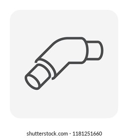 PVC plastic pipe fittings vector icon. 45 degree elbow. Slip socket opening 2 end (solvent weld). Connection part for pipeline, plumbing, drainage, vent, waste, sewage and water supply. 64x64 pixel.