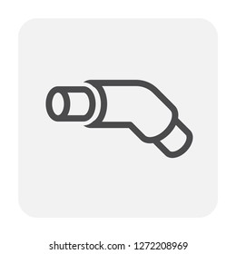 PVC plastic pipe fittings vector icon. 45 degree elbow. Slip socket opening 2 end (solvent weld). Connection part for pipeline system, plumbing, drainage, vent, waste, sewage and water supply.