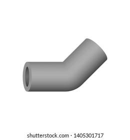 PVC plastic pipe fittings vector icon. 45 degree elbow. Slip socket opening 2 end (solvent weld). Connection part for pipeline system, plumbing, drainage, vent, waste, sewage and water supply.