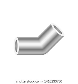 PVC plastic pipe fittings vector icon. 45 degree elbow. Slip socket opening 2 end (solvent weld). Connection part for pipeline system, plumbing, drainage, vent, waste, sewage and water supply.