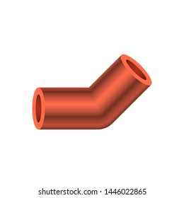 PVC plastic pipe fittings vector icon. 45 degree elbow. Slip socket opening 2 end (solvent weld). Connection part for pipeline system, plumbing, drainage, vent, waste, sewage and water supply.