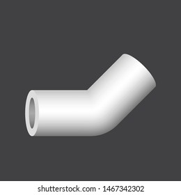 PVC plastic pipe fittings vector icon. 45 degree elbow. Slip socket opening 2 end (solvent weld). Connection part for pipeline system, plumbing, drainage, vent, waste, sewage and water supply.