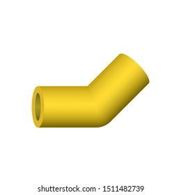 PVC plastic pipe fittings vector icon. 45 degree elbow. Slip socket opening 2 end (solvent weld). Connection part for pipeline system, plumbing, drainage, vent, waste, sewage and water supply.