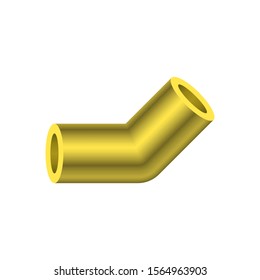 PVC plastic pipe fittings vector icon. 45 degree elbow. Slip socket opening 2 end (solvent weld). Connection part for pipeline system, plumbing, drainage, vent, waste, sewage and water supply.