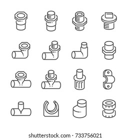 Pvc plastic or thermoplastic pipe fitting vector line icon. May call connector, coupling or joints for plumber use to connection pipe by glue in pipeline system for plumbing, sewer and sanitary.