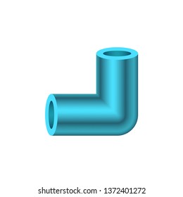 PVC (Polyvinyl Chloride) or plastic pipe fitting vector icon. Elbow type with 90 degree angle. For connection and installation pipe in pipeline for plumbing, drainage system, sewage and water supply.