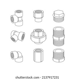 pvc reducing threaded fittings series line drawing artwork