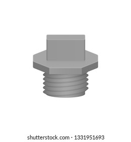 PVC screw plug with male thread (NPT) vector icon. Also called end cap, hole seal, stopper or hose end. Part for closing end of pipe or fitting in pipeline system, plumbing, drainage and water supply.