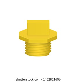 PVC screw plug with male thread (NPT) vector icon. Also called end cap, hole seal, stopper or hose end. Part for closing end of pipe or fitting in pipeline system, plumbing, drainage and water supply.