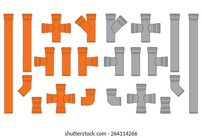 PVC sewer pipes set.    Vector illustration isolated on white background