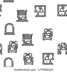 Pvc Window Frames Seamless Pattern Vector Thin Line. Illustrations