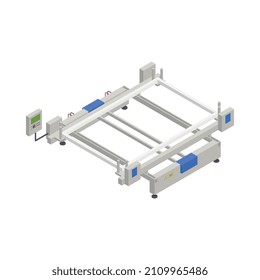 Proceso de producción de ventanas Pvc con equipo de fábrica Icono isométrico 3d ilustración vectorial