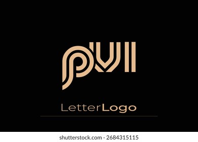 Diseño de logotipo de letra moderno único creativo de PVI. Diseño elegante del logotipo del monograma con los Elementos decorativos y la tipografía