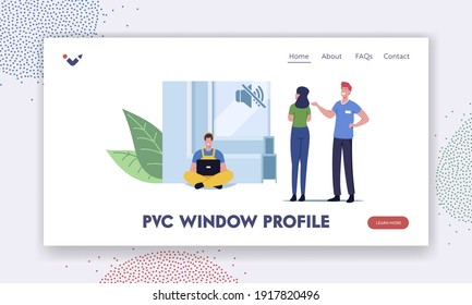 Pvs Window Profile Landing Page Template. Tiny Salesman Character Presenting Huge Soundproof Triple Hermetic Glass to Client, Modern Home Technology Advertising. Cartoon People Vector Illustration