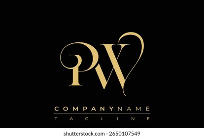 PW Abstract Creative Jewellery Logo. Een stijlvol logo met gouden monogram initialen in een elegante en moderne typografie, perfect voor branding