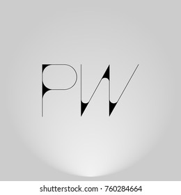 PW Black thin minimalist LOGO Design with Highlight on Gray background.