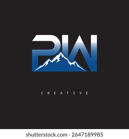 Logotipo creativo de la montaña de PW: diseño de marca de letra de gradiente en negrita para marcas de negocios al aire libre	
