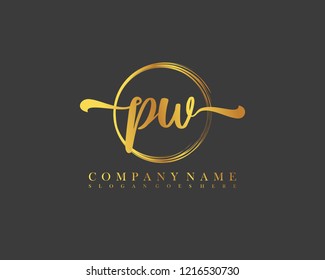 PW initial handwriting logo circle template vector