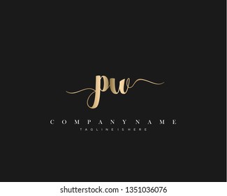 PW initial handwriting logo template with luxury color vector.