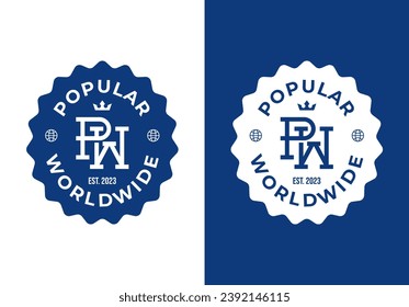 PW Initial Letter Badge Emblem Logo Design