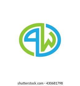 PW initial letters looping linked ellipse logo blue green